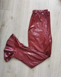Winylowe bordowe spodnie legginsy latex wysoki stan 38 M sexy