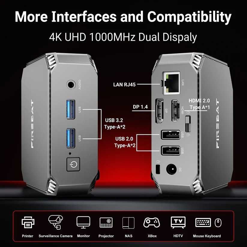 FIREBAT AK2 PLUS N100 8/256GB LAN USB HDMI DisplayPort WiFi5+BT (1571)