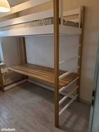 Drewniane łóżko piętrowe z dużym biurkiem biały /dąb 90/200cm.