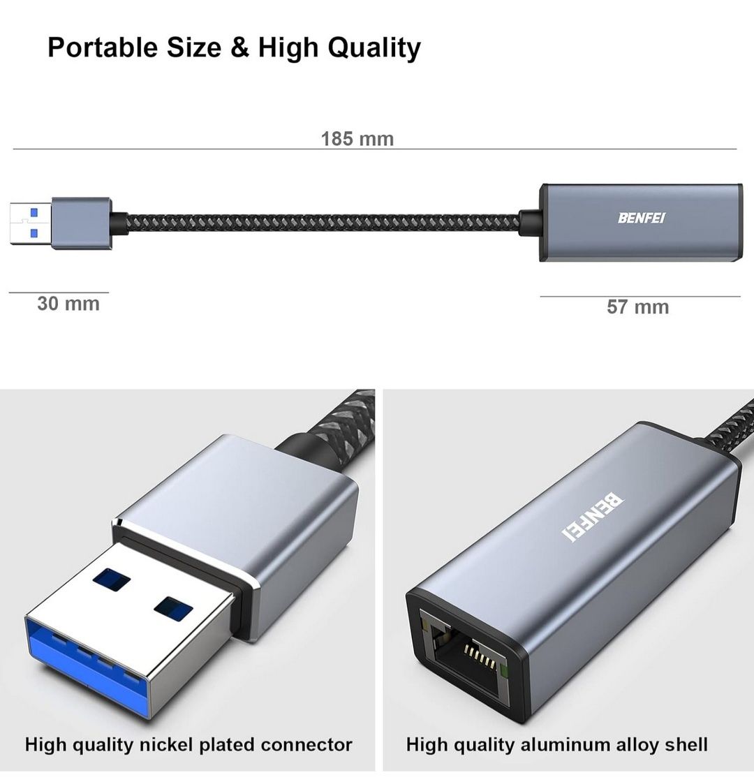 Adapter BENFEI USB 3.0 do Gigabit Ethernet kompatybilny z MacBookiem