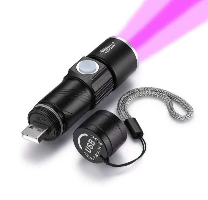Фонарик ультрафиолетовый USB светодиодный с аккумулятором