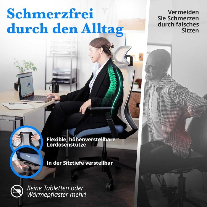 Крісло офісне ергономічне QU-Nher SK9,біле/синє, до150 кг