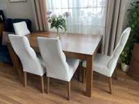 Drewniany stół 160x90 i 4 krzesła beżowe