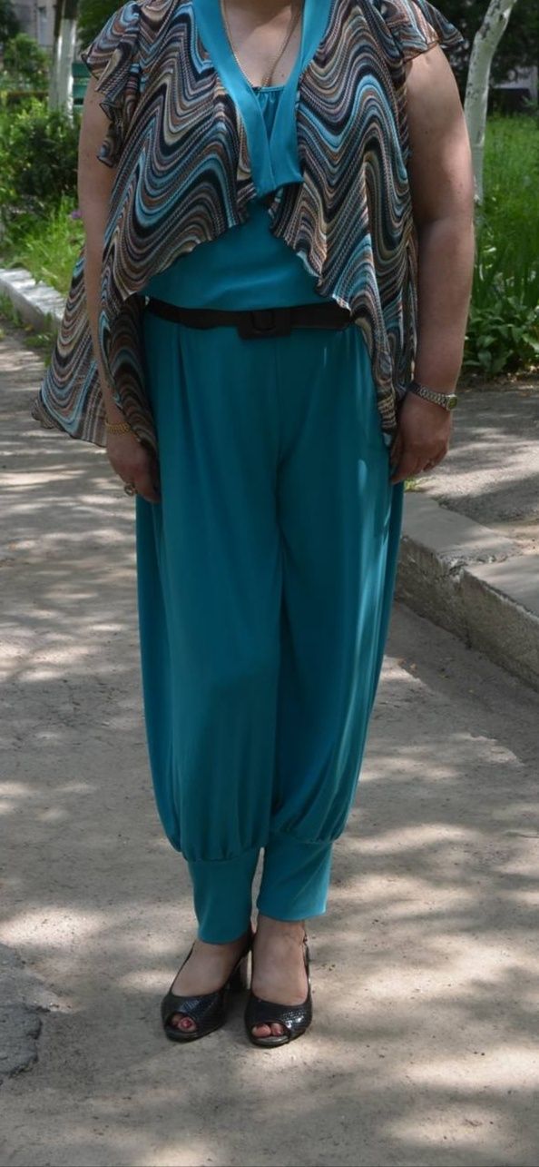 Комбинезон женский летний, бирюзовый, 50 размер
