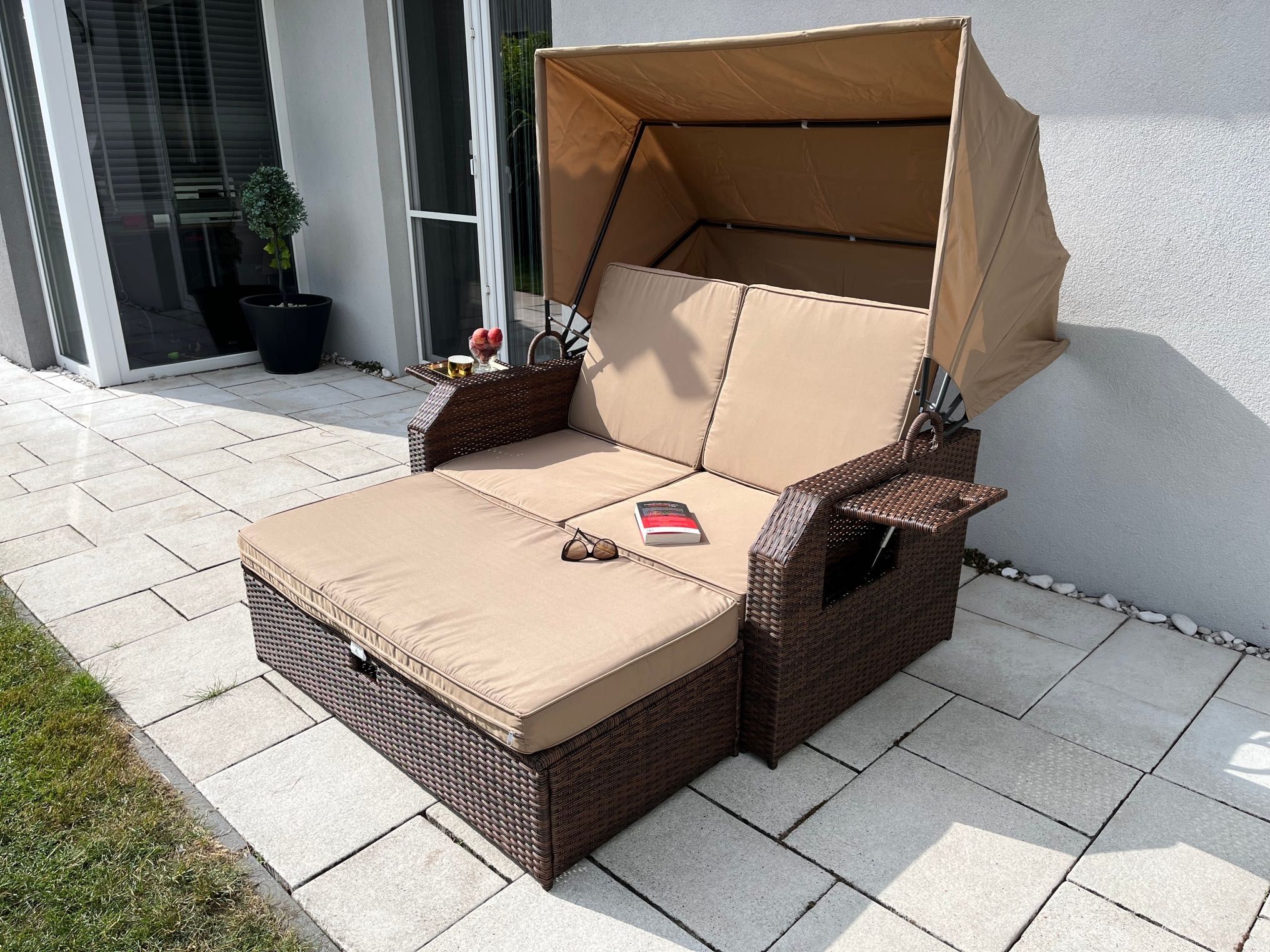 Leżanka CAPRI sofa pufa technorattan brąz