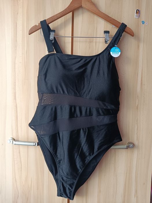 Strój jednoczęściowy czarny z siateczką XL