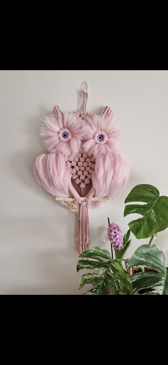 Makrama sowa ozdoba na salonu sypialni na prezent HANDMADE puchacz