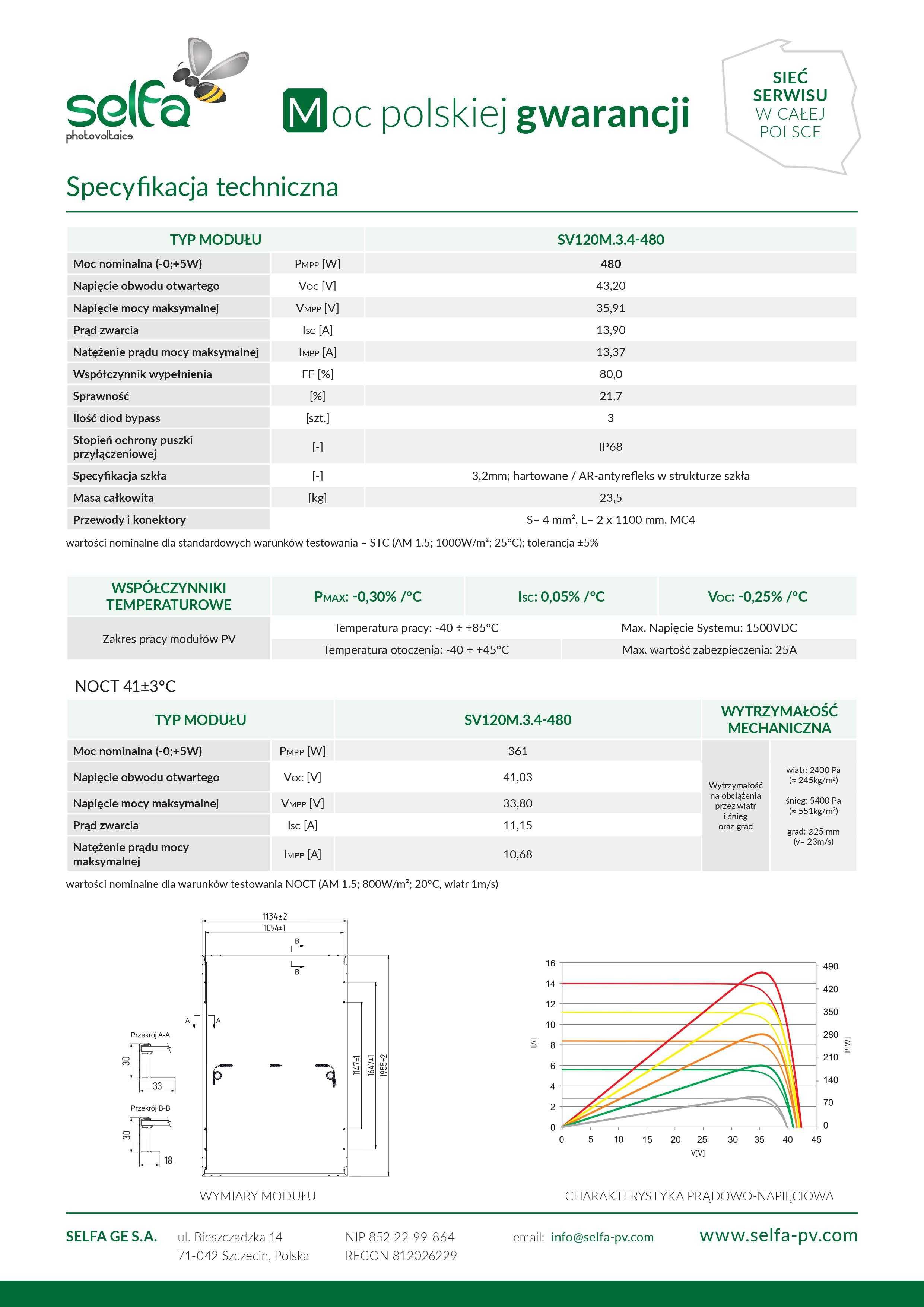 Moduł fotowoltaiczny Selfa 480 W Premium moduł N-Type polska gwarancja