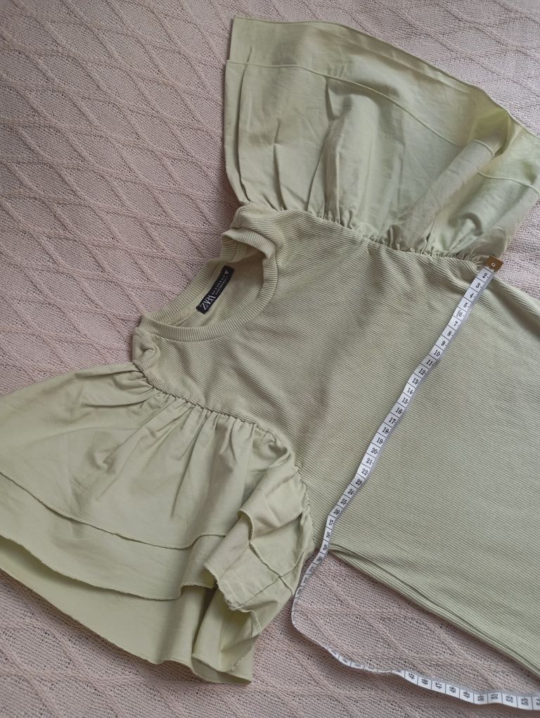 ZARA S miętowy zielony top bluzka body prążki motylkowy rękaw