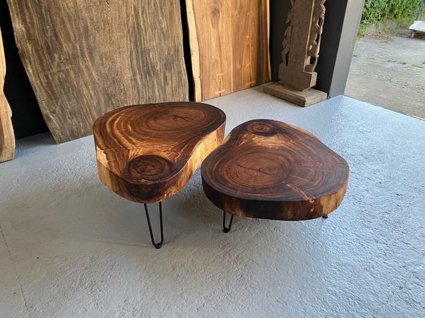 Stolik monolit kawowy x2, drewno egzotyczne, jeden kawałek drewna