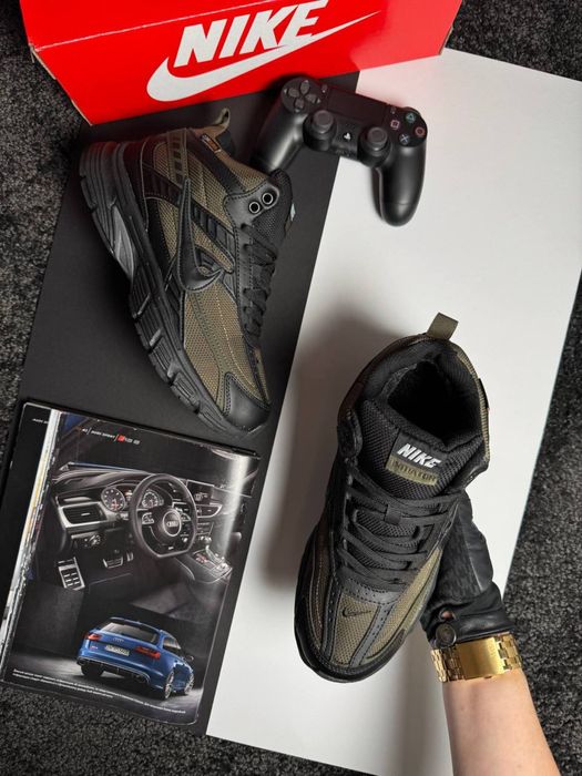 Чоловічі кросівки найк на хутрі Nike Initiator High Fur Khaki Black