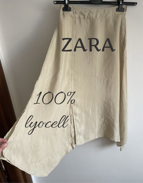 Zara 100% lyocel spodnica asymetryczna z rozcieciami naturalna beżowa