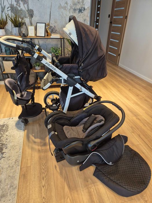 Wózek 3w1 –gondola, spacerówka, nosidełko + ISOFIX, adaptery, dostawka