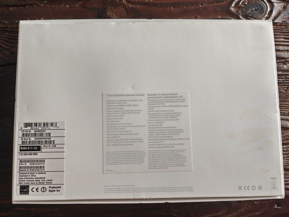 Macbook Air 11,6 inch / 1,6GHz / 4GB / 128GB