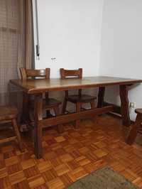Mesa jantar rústica madeira maciça 170x85cm + 6 cadeiras