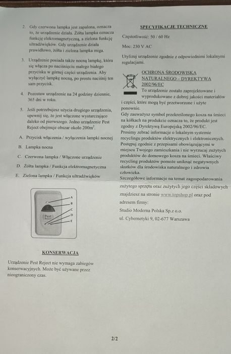 Elektroniczny odstraszacz gryzoni i insektów