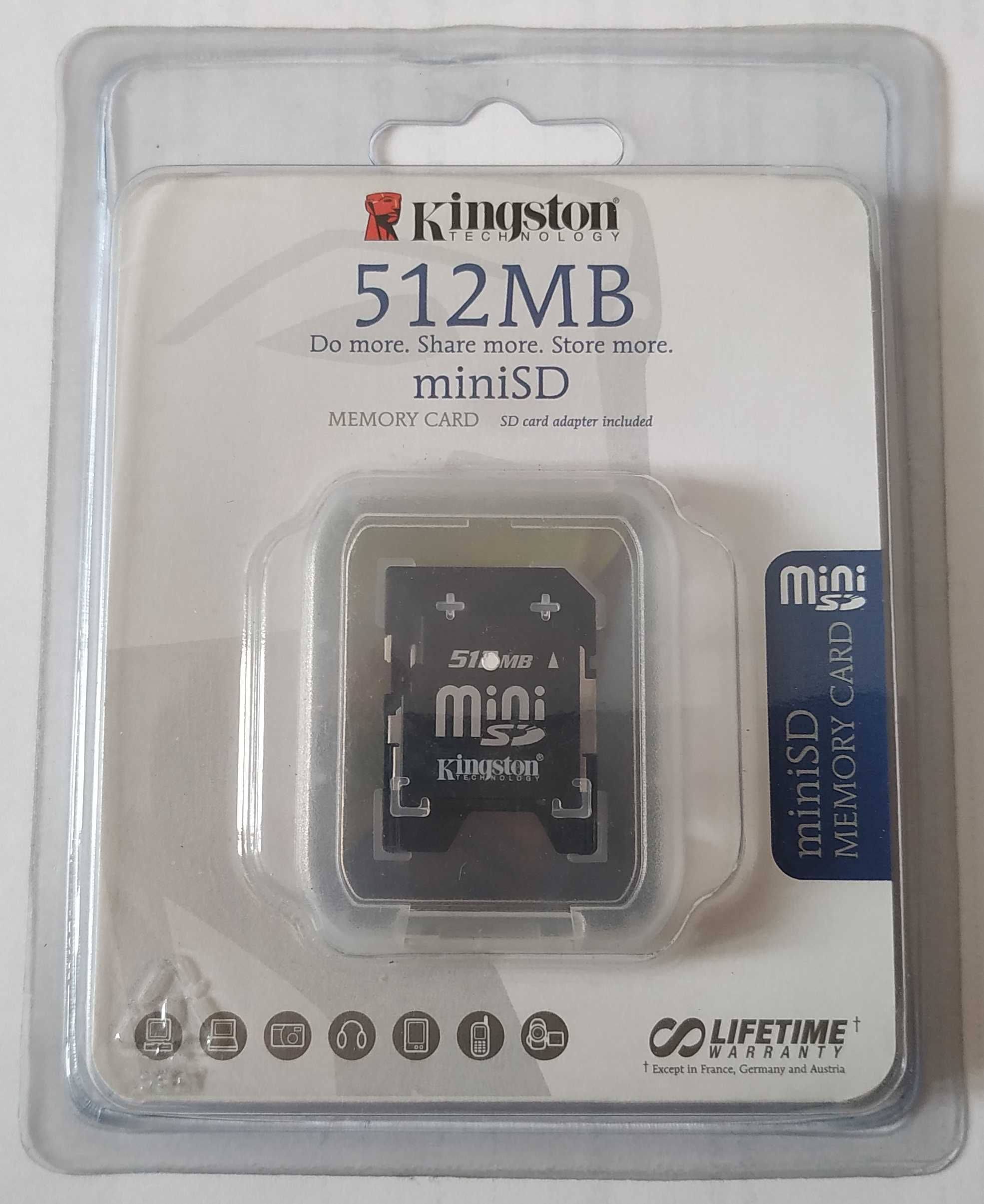 Karta pamięci Kingston miniSD o pojemności 512 MB + Adapter SD