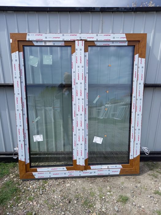 Nowe okno złoty dąb dwuskrzydłowe 144x164 pcv energooszczędne DOWÓZ CA