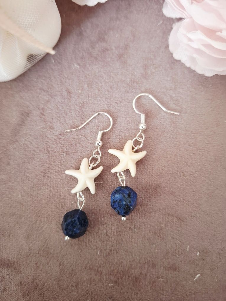 Kolczyki handmade srebro z naturalnych kamieni turkus lapis lazuli