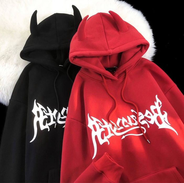 Тепле худи з рожками • Парные худи с принтом • Купить кофту с принтом