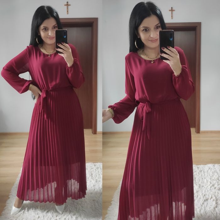 Sukienka długa maxi plisowany dół wesele impreza chrzciny