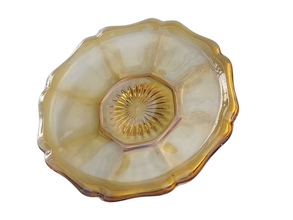 Stara szklana patera talerz misa ozdobna w kolorze miodowym lata 30