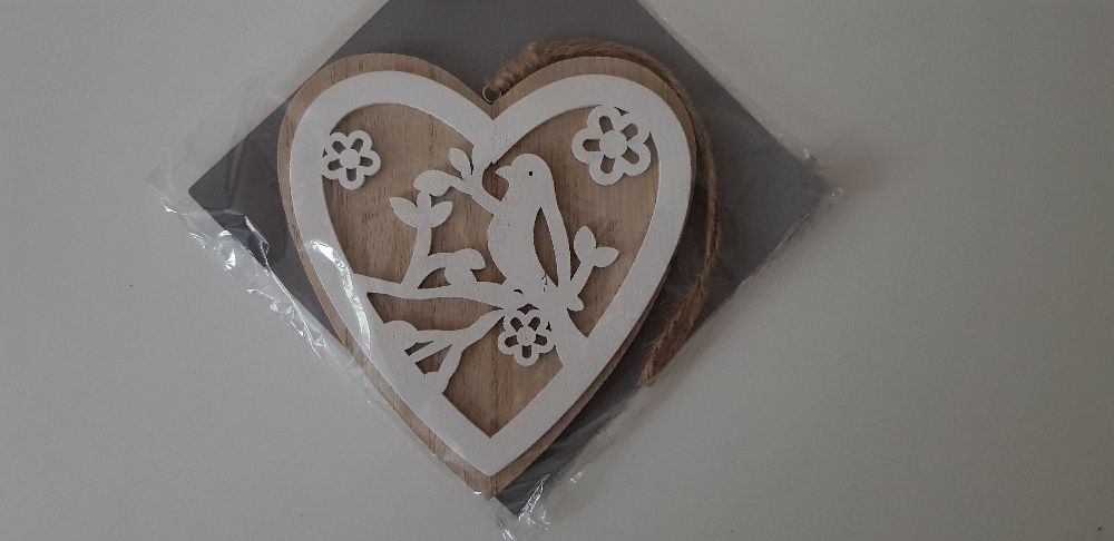 Nowa drewniana zawieszka DIY serce seduszko ptaszek
