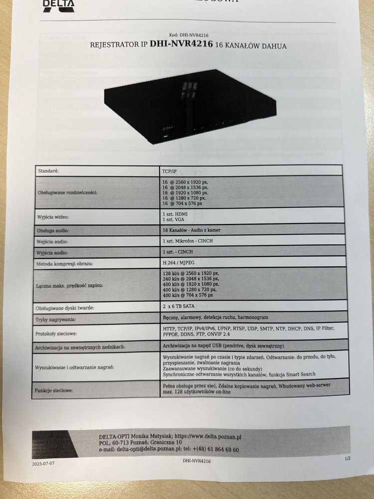 Rejstrator ip dhi-nvr4216 16 kanałów. DAHUA