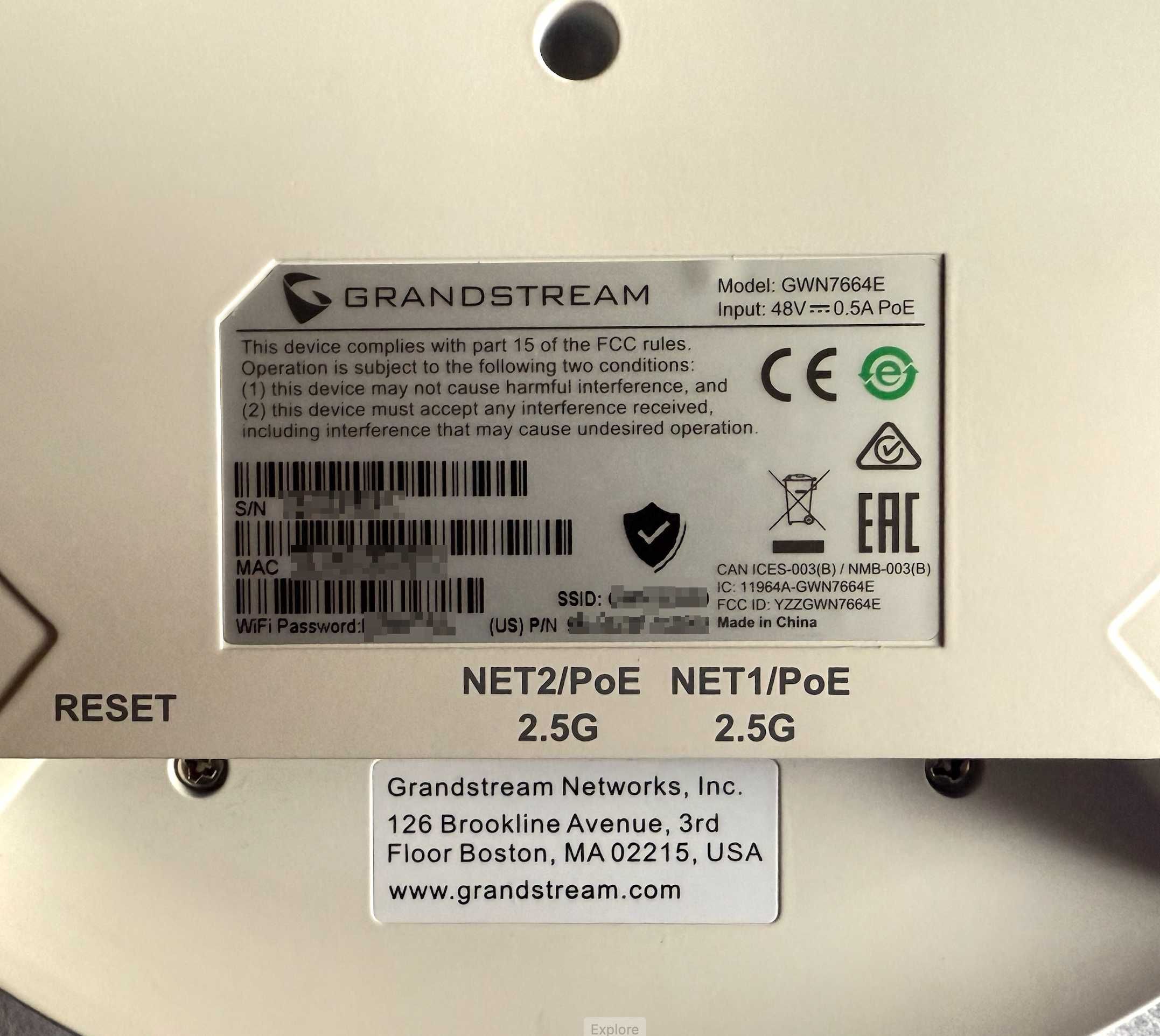 Точка доступу Wi-Fi 6E Grandstream GWN7664E (2.5Gb порти)