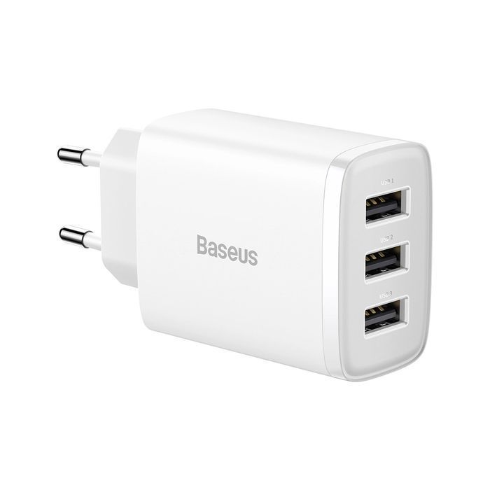 Baseus Compact ładowarka sieciowa 3x USB 17W biały