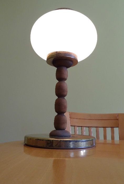Lampa stojąca + wisząca żyrandol mosiądz drewno szkło zestaw