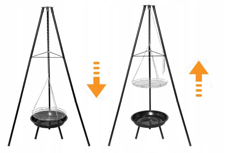 Grill ogrodowy wiszący TRÓJNÓG + palenisko 50 cm XXL