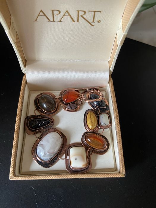 Bransoletka vintage kolorowe kamienie w zlotej oprawie