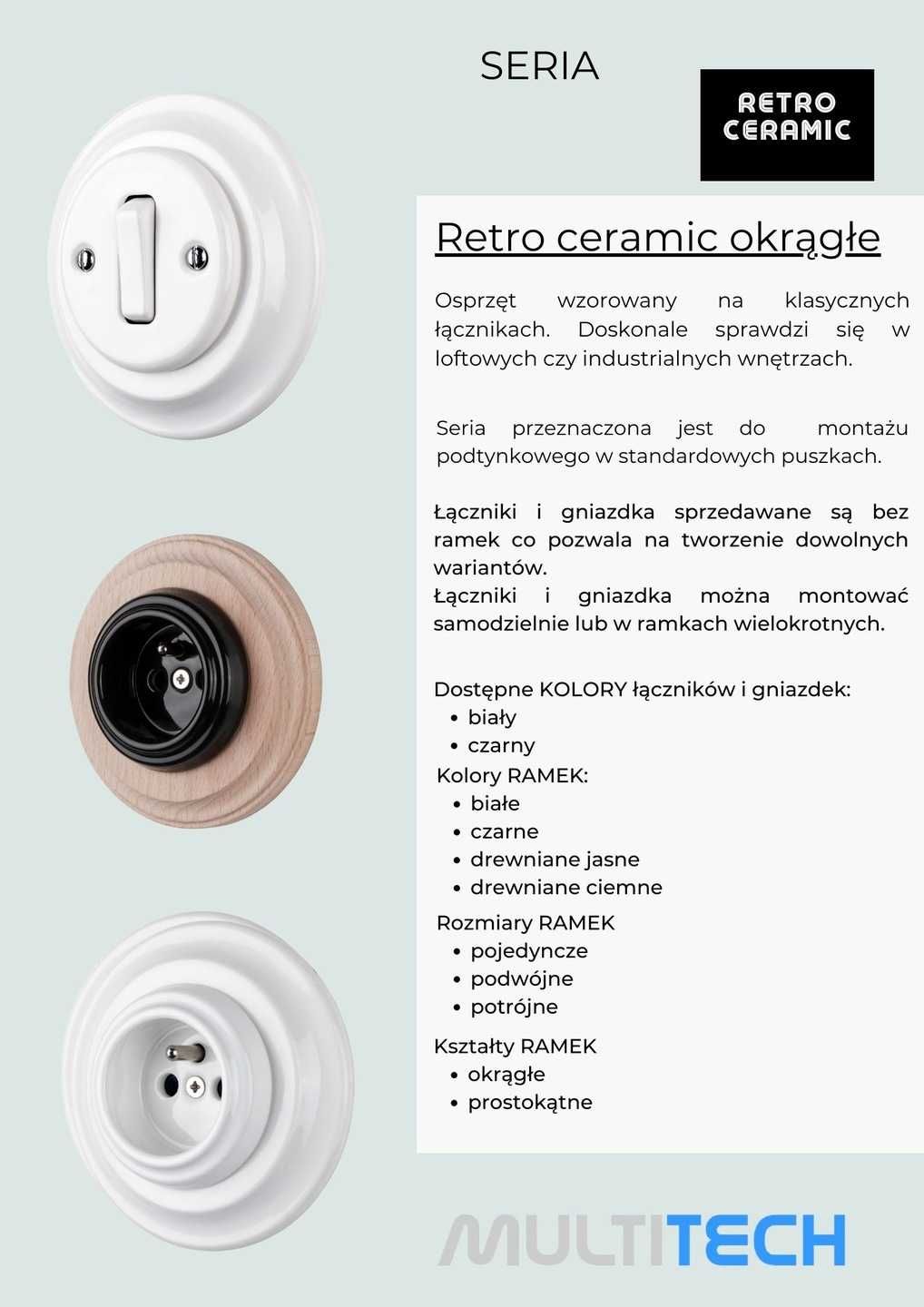 RETRO wyłącznik schodowy pojedynczy CZARNY Ceramiczny LOFT PRL