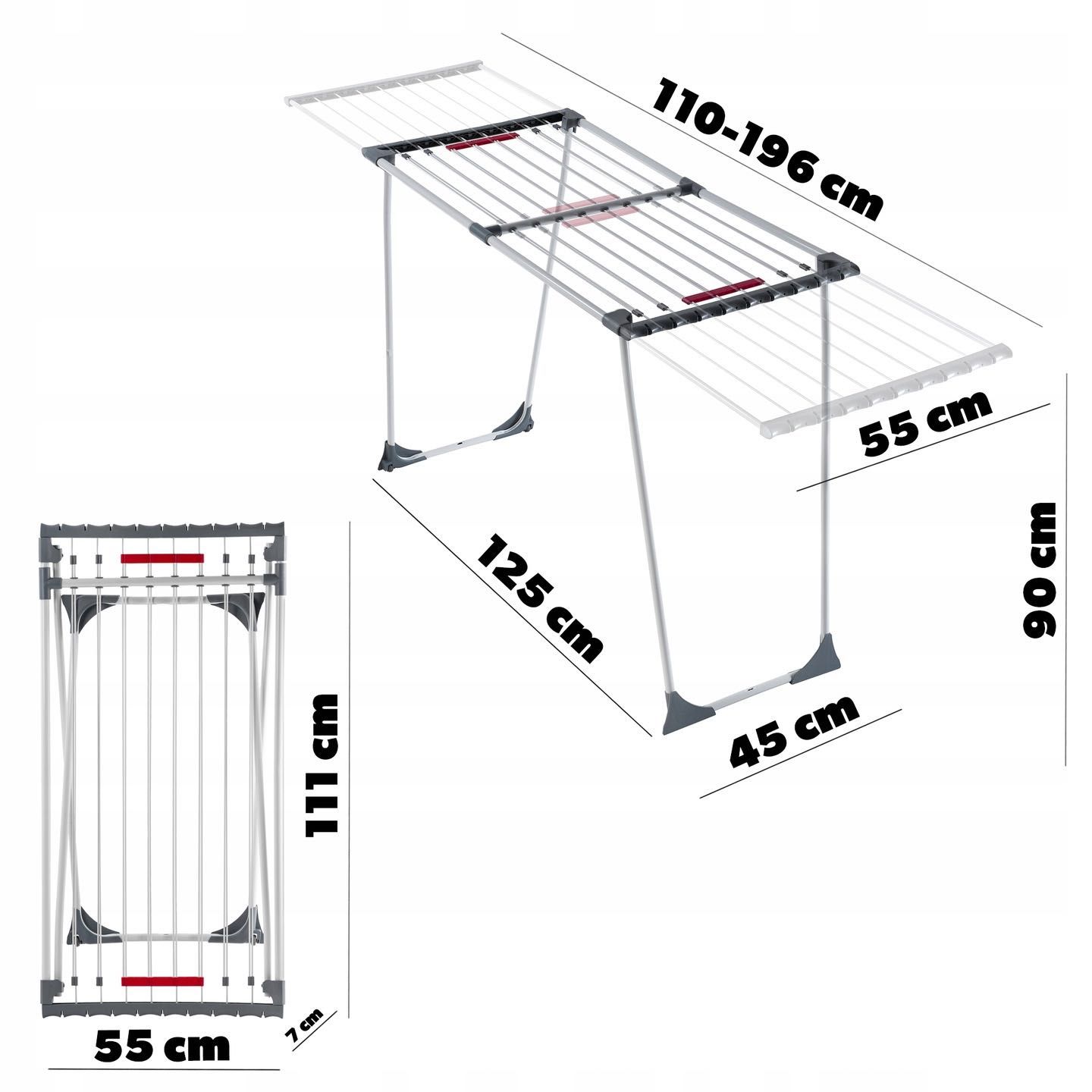 Suszarka Teleskopowa Na Pranie 110-196 cm biało-szara! PREMIUM!