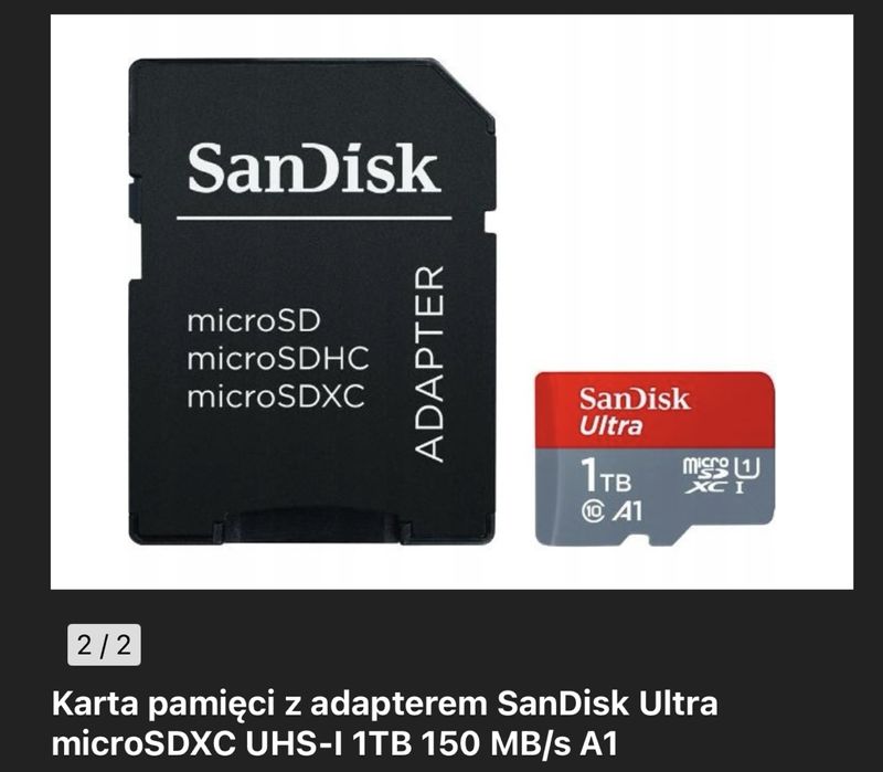 Karta pamieci Sandisk ultra 1TB. Gwarancja .