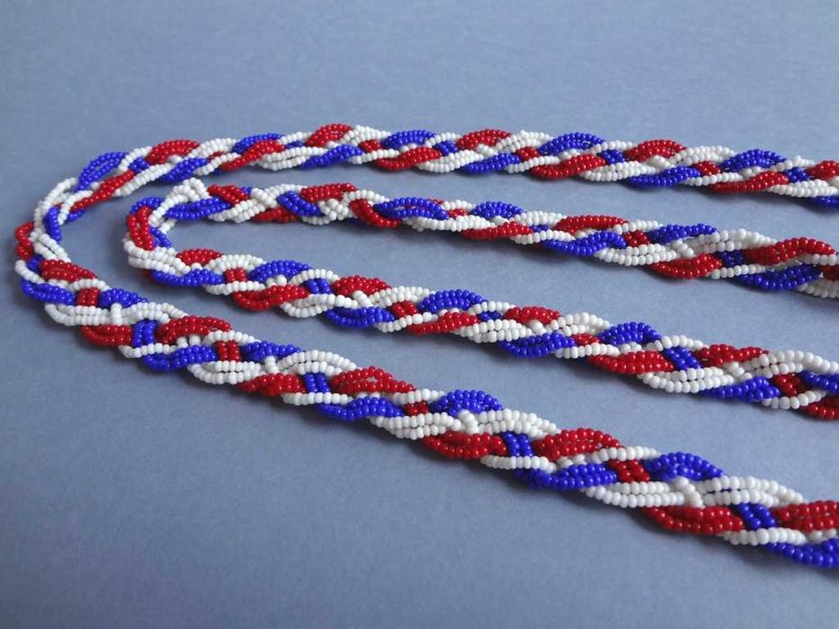 Pasek pleciony koraliki wiązany z frędzlami UNIKAT!