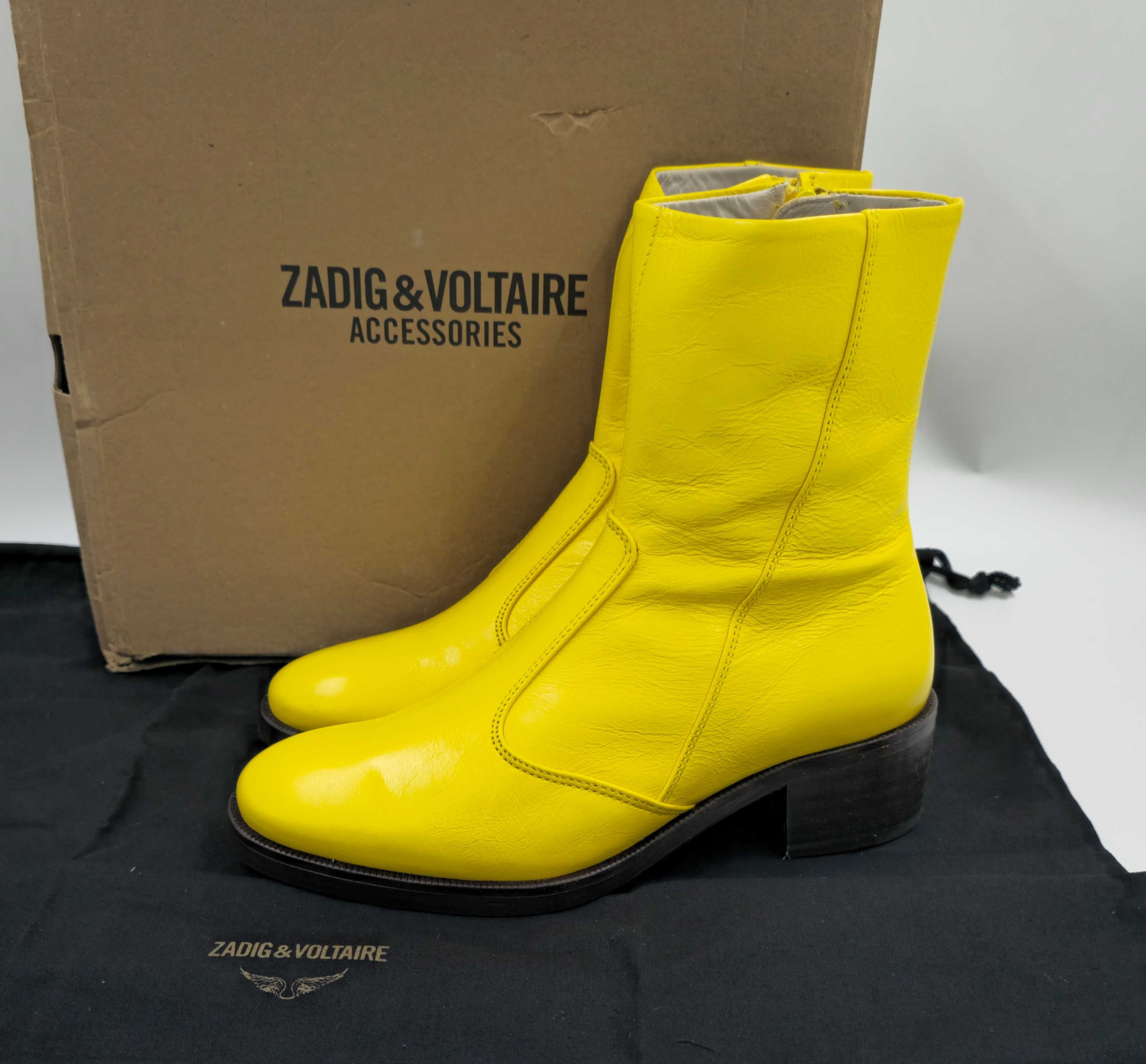 Zadig & Voltaire botki damskie skórzane żółte  R.37   ZI85H