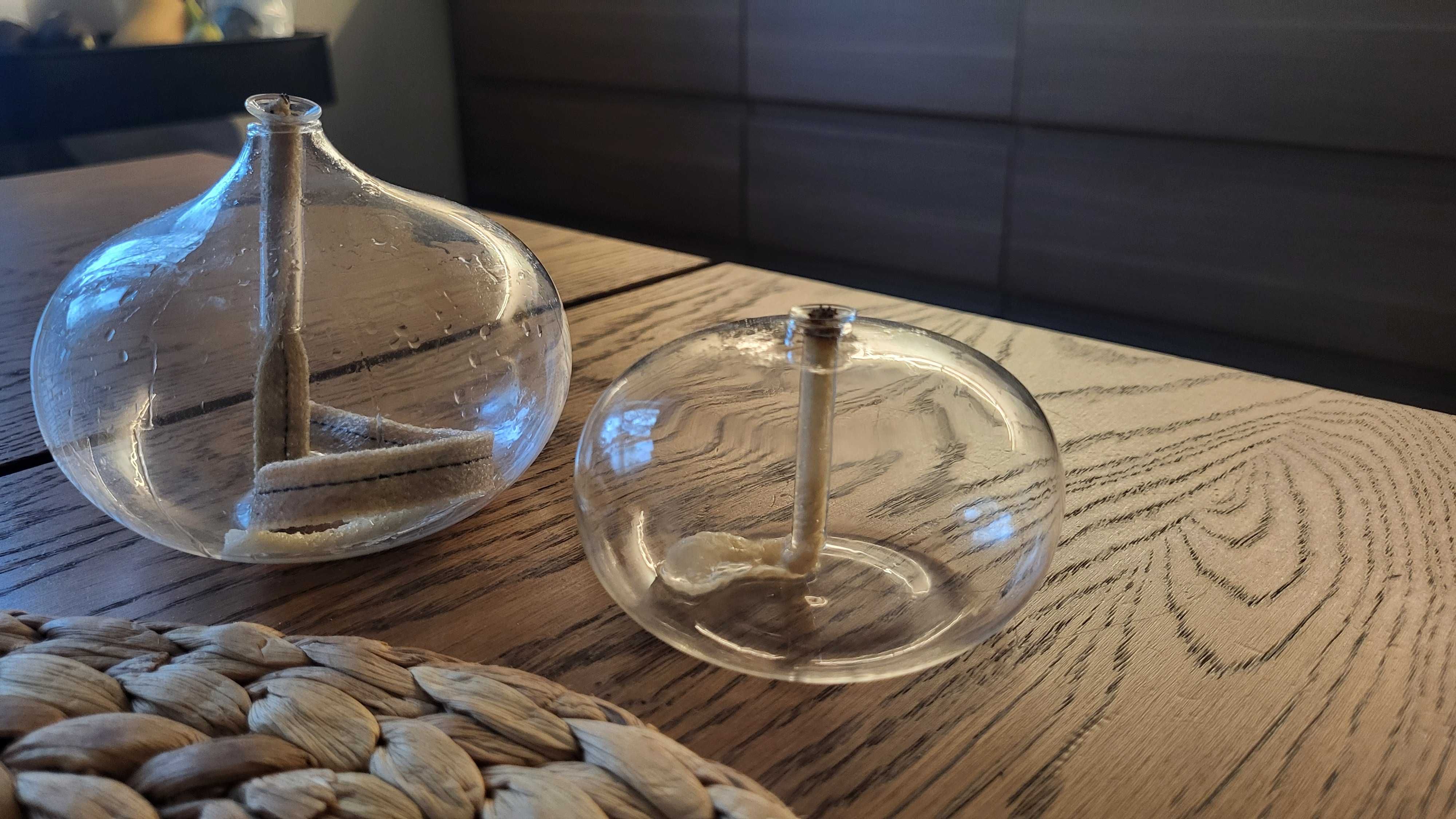 Lampka olejowa swiecznik szklany okrągły komplet nafta taras
