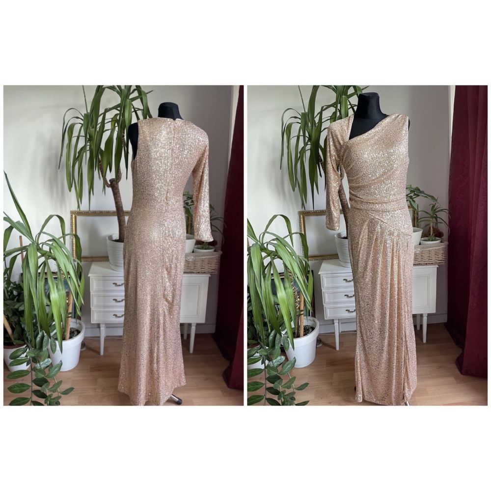 Jaded rose cekinowa sukienka maxi asymetryczna 38 M 40 L