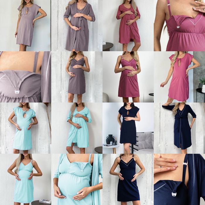 Комплект кант для вагітних халат і сорочка  в пологовий, трійка