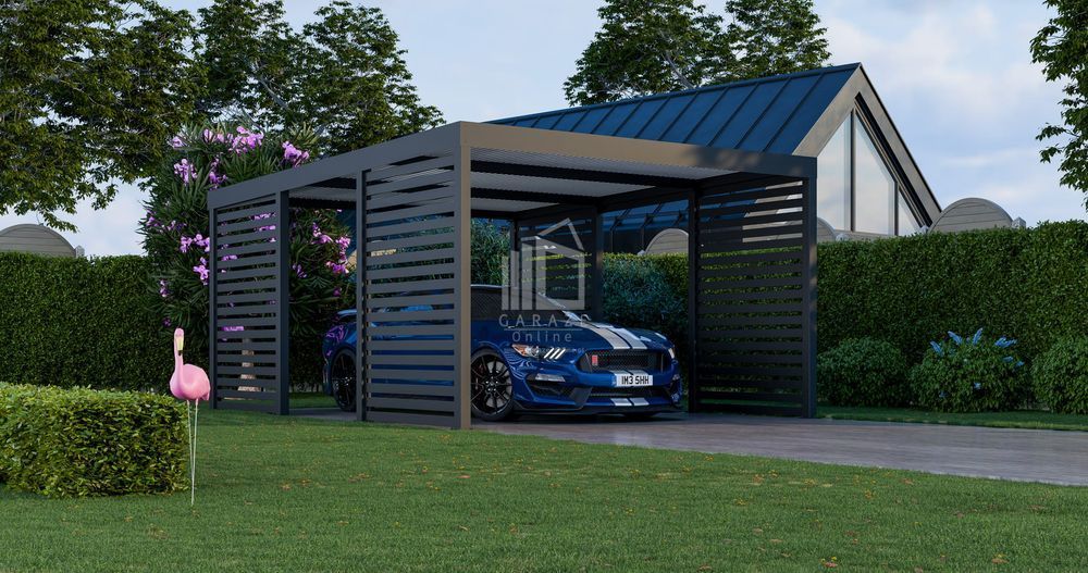 Carport Premium - Wiata Samochodowa 4X5 Antracyt Zabudowa - Id957