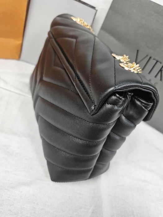 Torba listonoszka duza prazkowana damska Saint Laurent Czarna