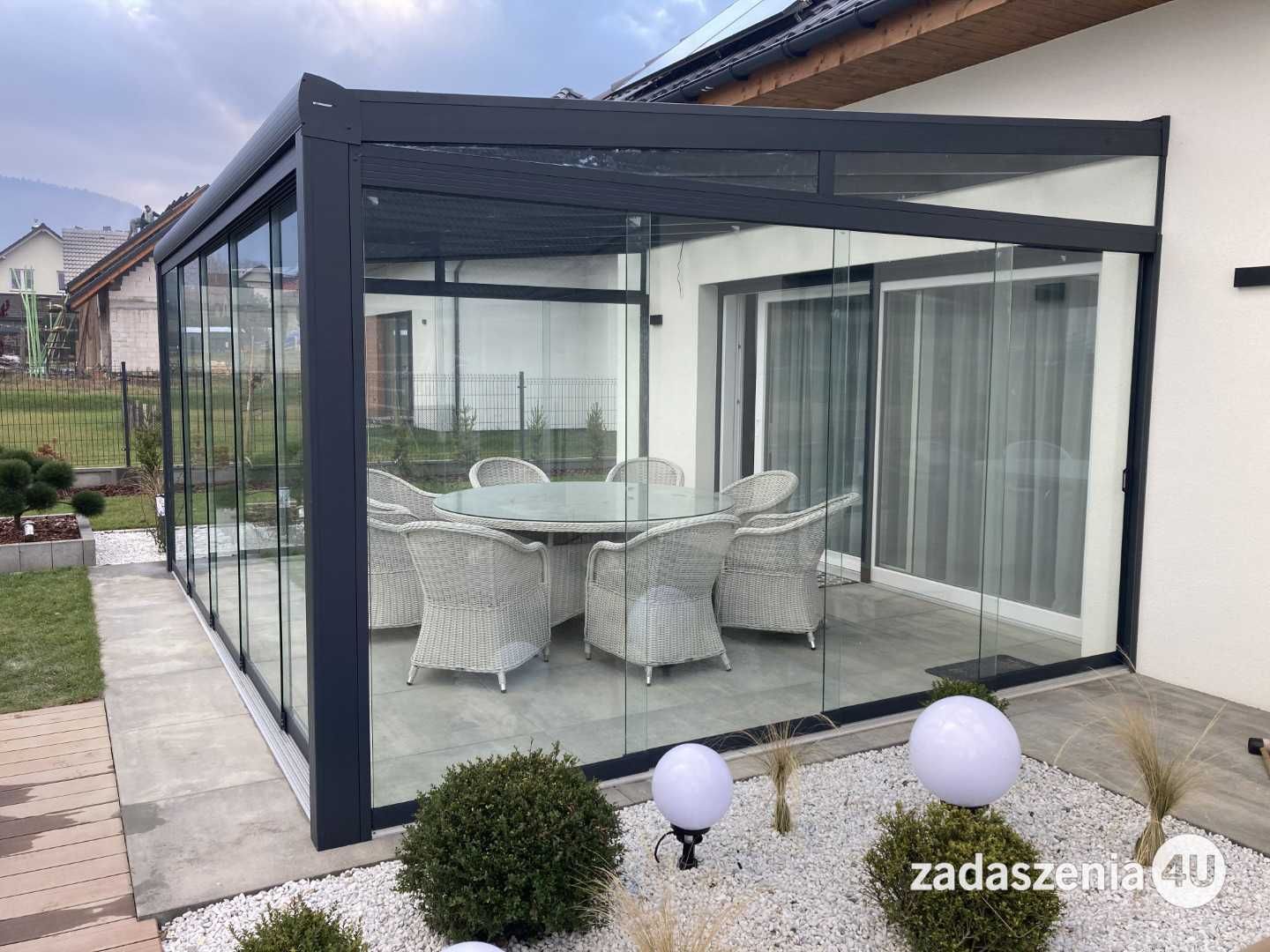 Zadaszenia tarasu i zabudowa - szkło, poliwęglan, drzwi przesuwne | WW