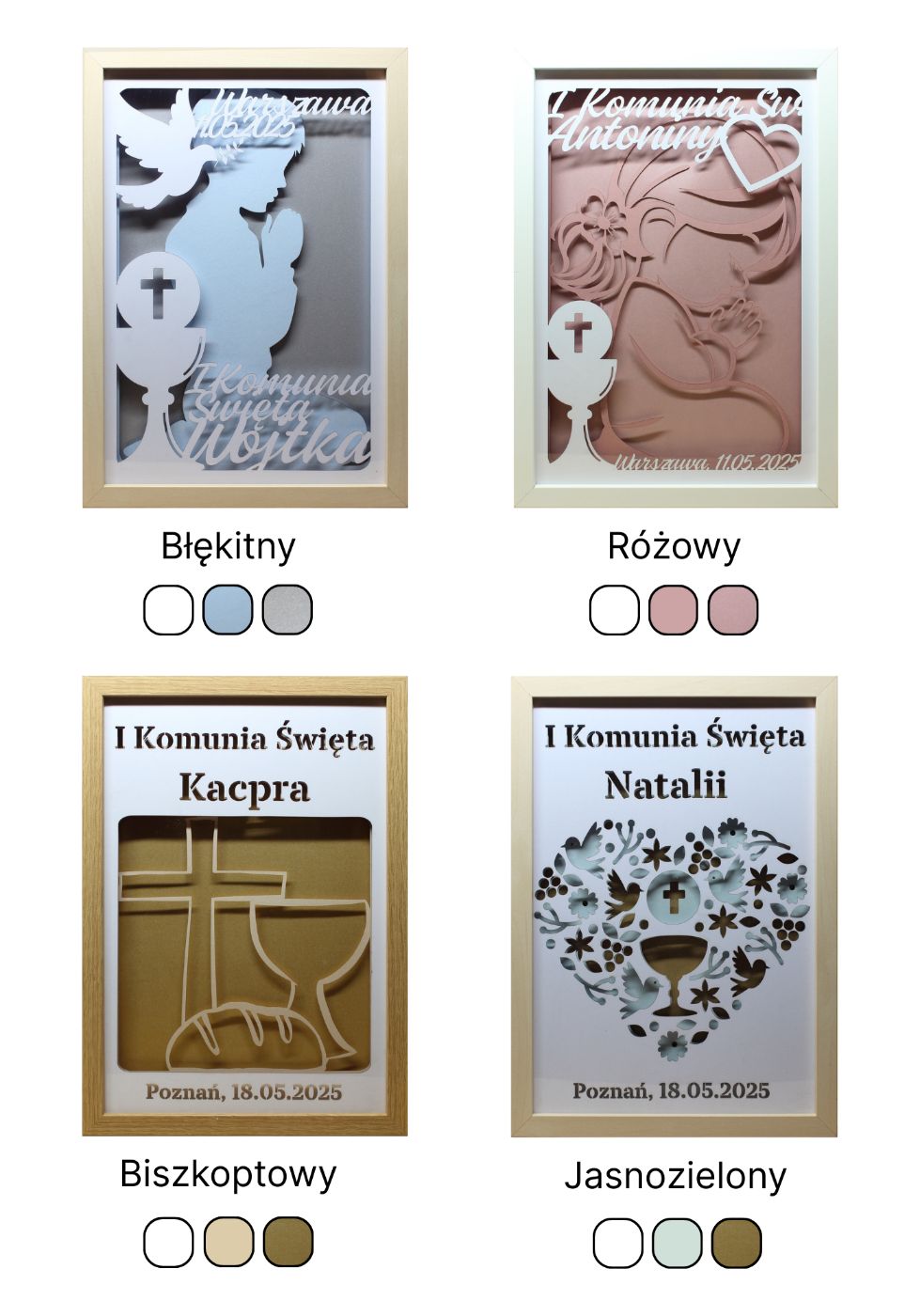 Personalizowana Ramka 3D Shadow Box Pamiątka Komunii Serce