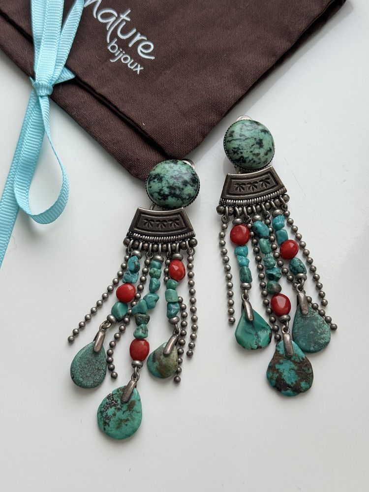 Сережки кліпси із натуральноі бірюзи  Nature bijoux