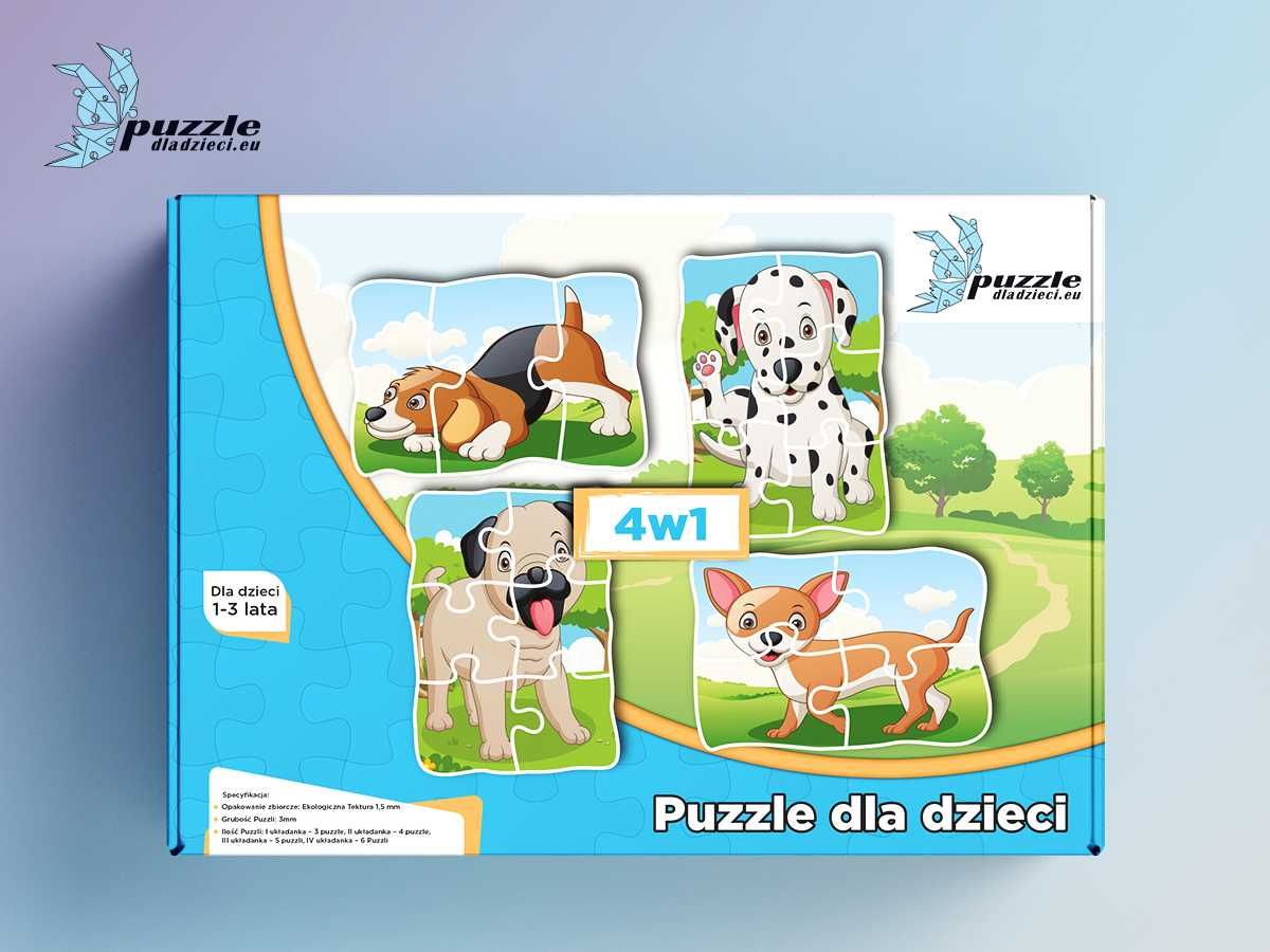 Progresywne Puzzle dla dzieci zestaw trzech opakowań