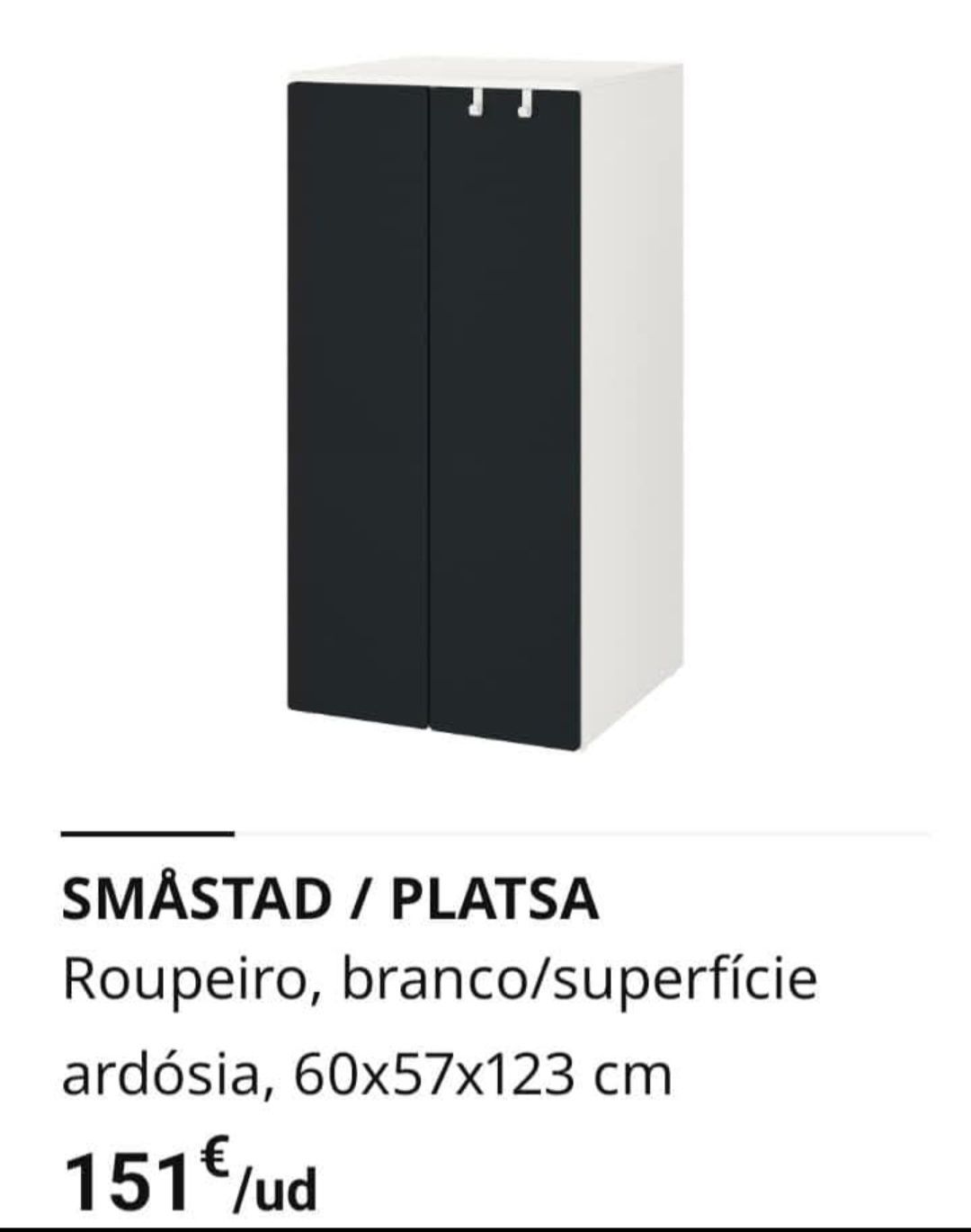 Roupeiro SMASTAD/PLATSA do IKEA branco com superfície ardósia