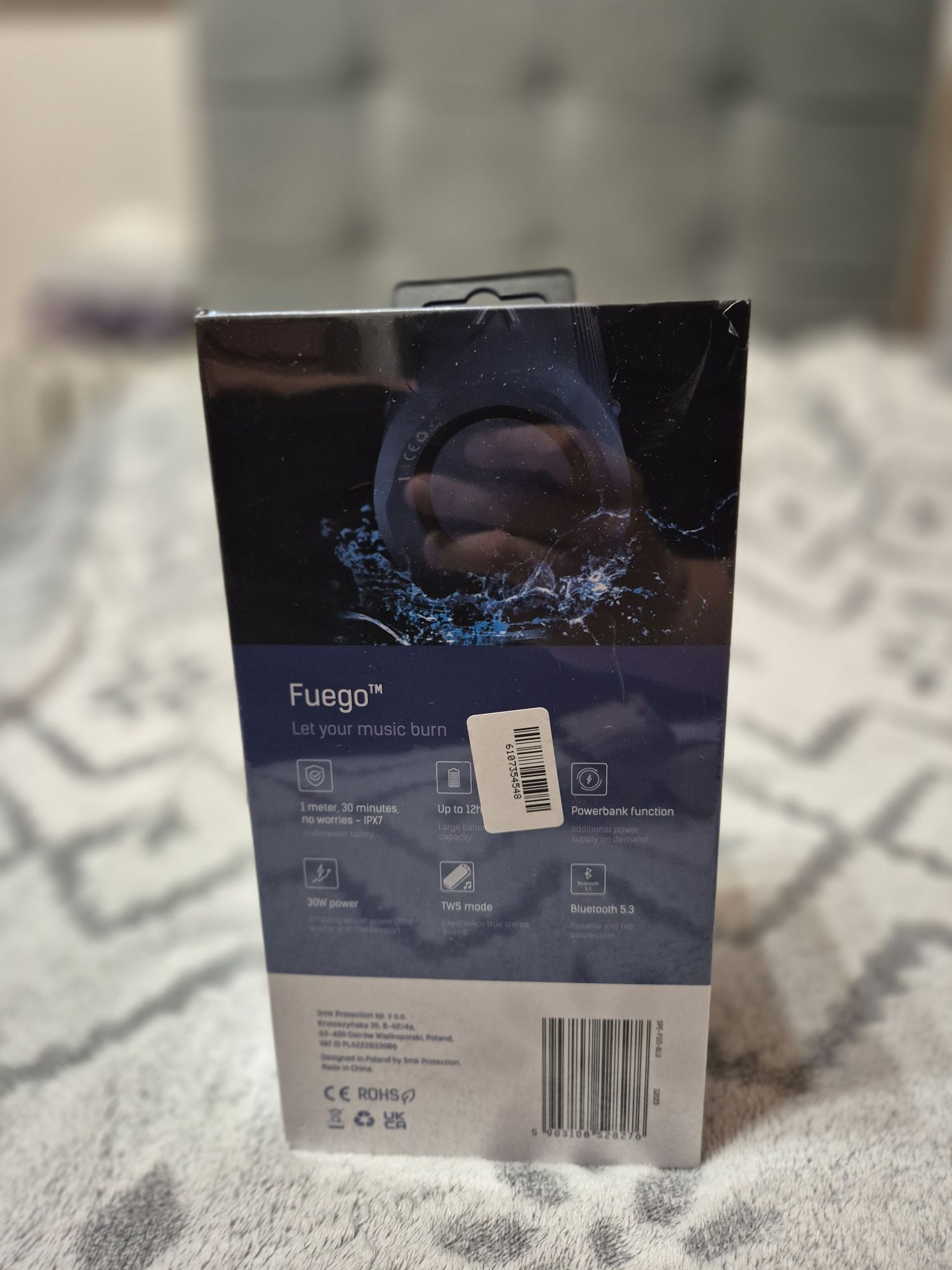 Głośnik bluetooth 3mk Fuego kolor niebieski NOWY