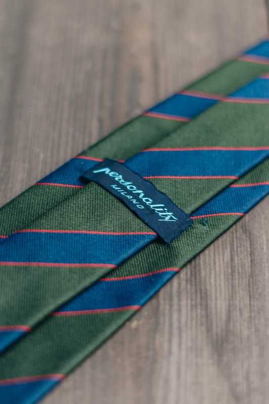 Zielony krawat regimental, Personality Milano, Pasy, 100% jedwab